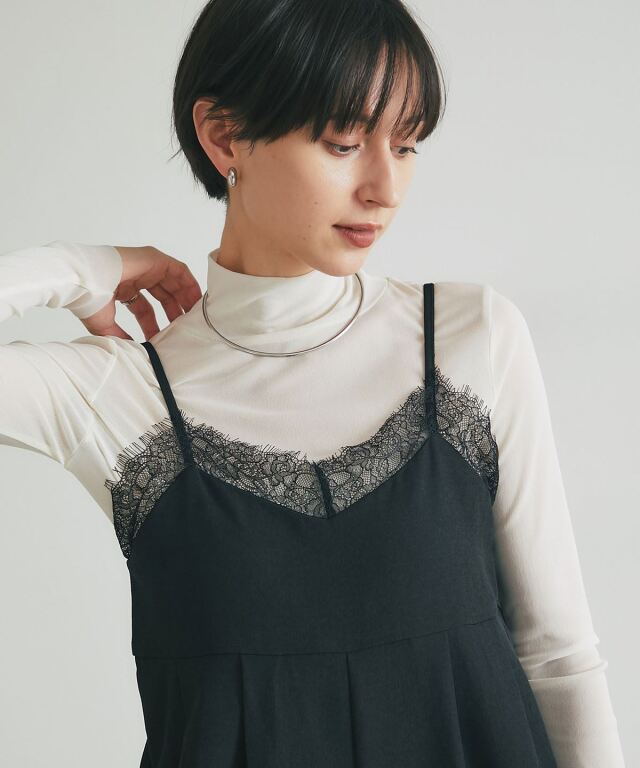 咲村宇音45rインディゴコットンレースキャミソ一ルとジャケット オフィシャルサイト限定】レースキャミオールインワン