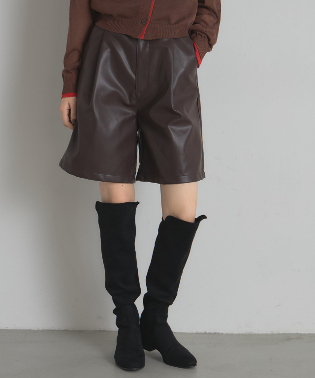 medium ミディアム　フェイクレザーハーフパンツ RODEO CROWNS WIDE BOWL | ヴィンテージフェイクレザーハーフパンツ