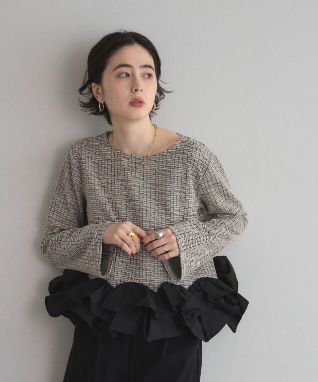 オフィシャルサイト限定】カットツイードフリルヘムトップス