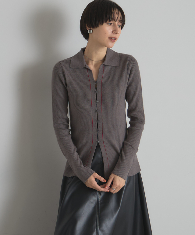 【WEB限定】クールリブニット配色ラインカーデ