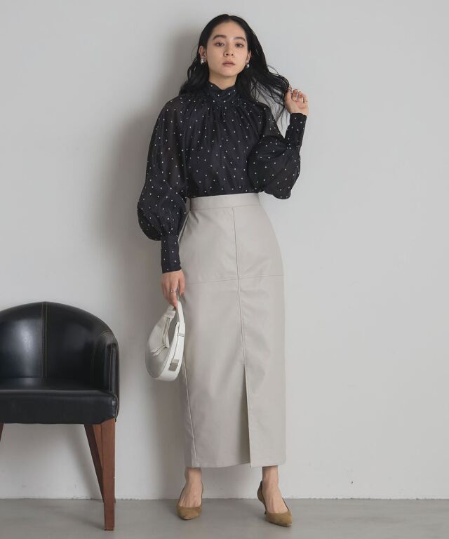 WEB限定】フェイクレザー切替タイトスカート