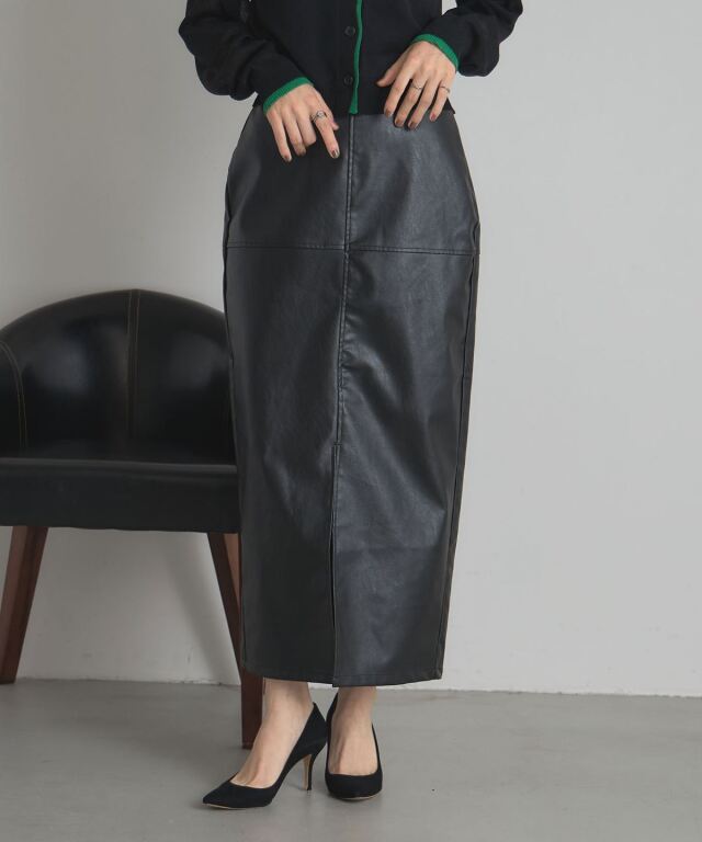WEB限定】フェイクレザー切替タイトスカート