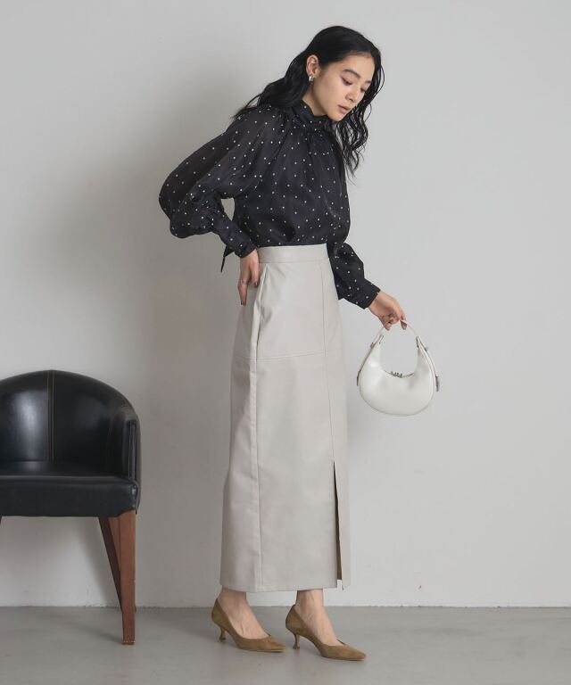 WEB限定】フェイクレザー切替タイトスカート