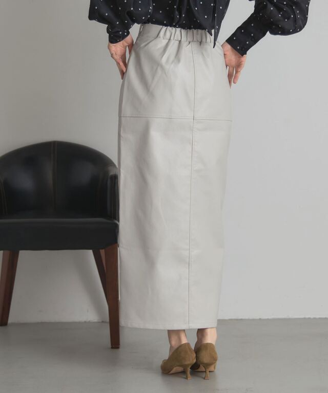 WEB限定】フェイクレザー切替タイトスカート