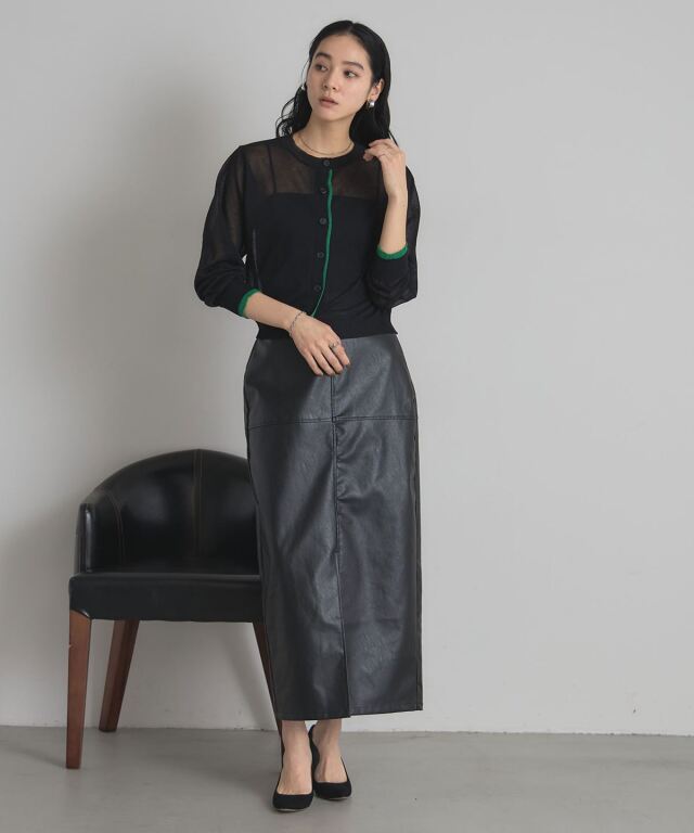 WEB限定】フェイクレザー切替タイトスカート