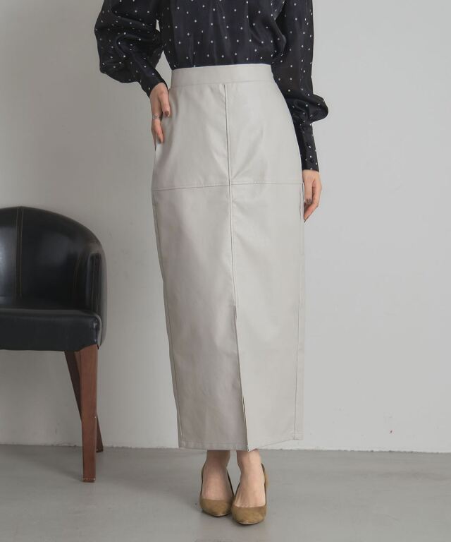 WEB限定】フェイクレザー切替タイトスカート