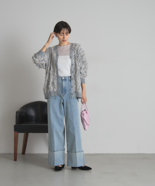 りり✨CLOTH & CROSS フリンジカーディガン WEB限定】ミックスフリンジカーディガン
