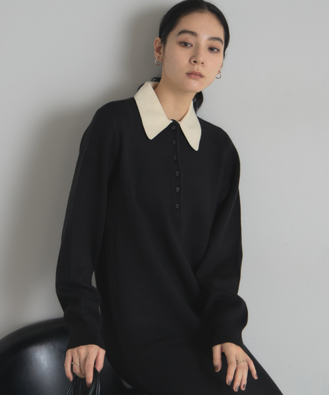 WEB限定】襟付き配色ポロニットワンピース