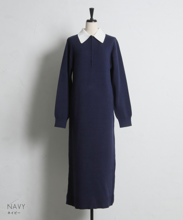 WEB限定】襟付き配色ポロニットワンピース