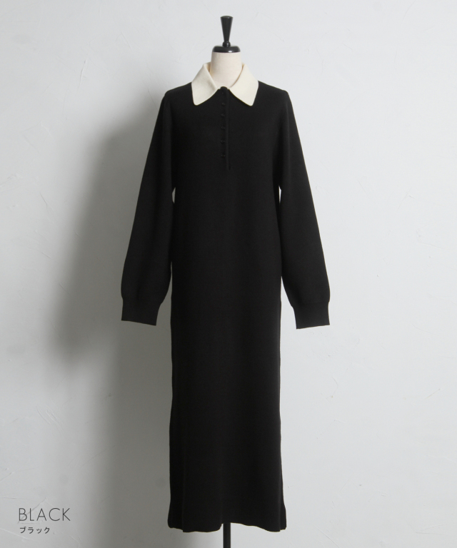 WEB限定】襟付き配色ポロニットワンピース