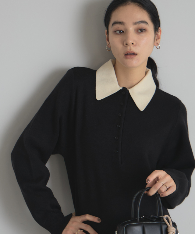 WEB限定】襟付き配色ポロニットワンピース