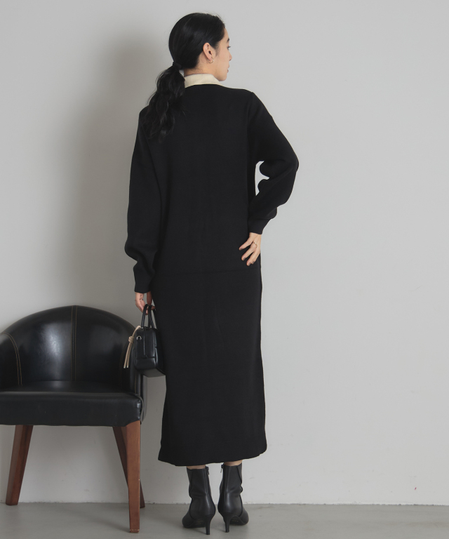 WEB限定】襟付き配色ポロニットワンピース