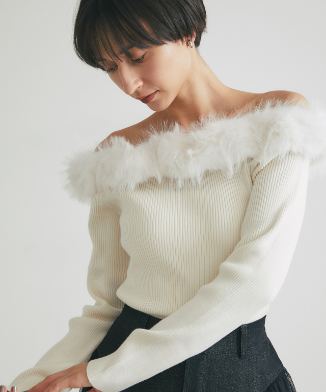 さき　2点セット 2wayファ―オフショルニット