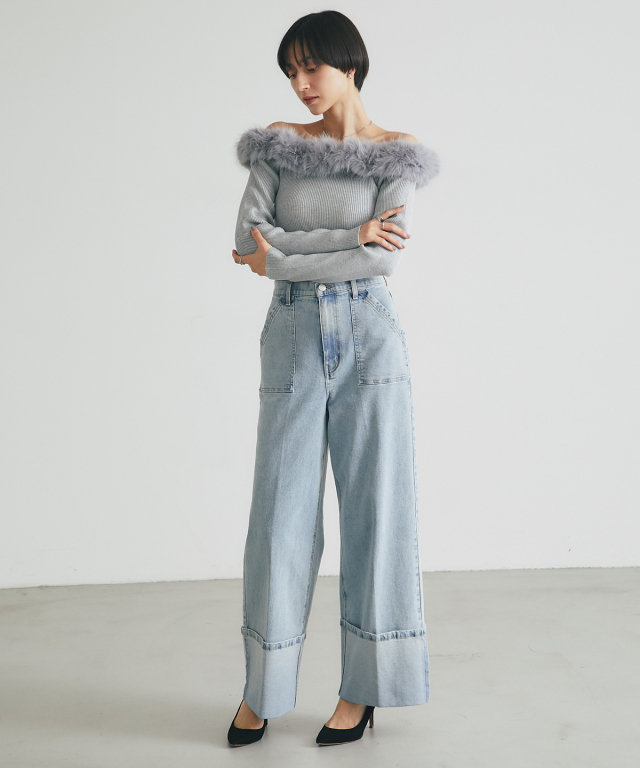 2wayファ―オフショルニット