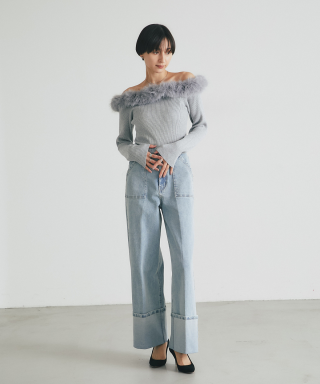 2wayファ―オフショルニット