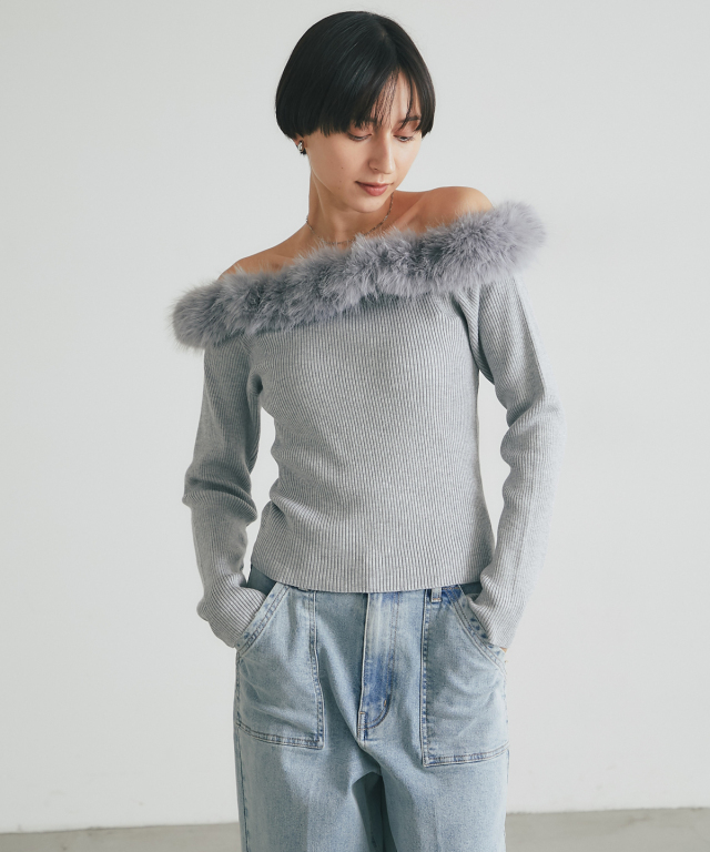 2wayファ―オフショルニット