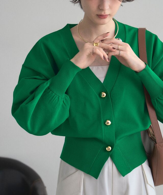 レオナール緑色長袖カーディガン シアーカーディガン【長袖】 (ANT25102-62) | ANCHOR WOMAN