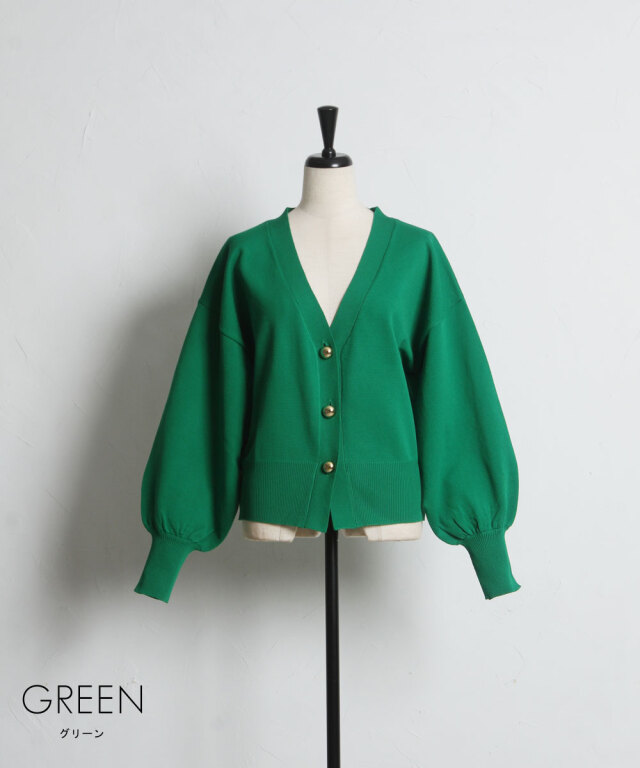 レオナール緑色長袖カーディガン クルーネックカーディガン 25 グリーン【Fleur de lis(フラデリ