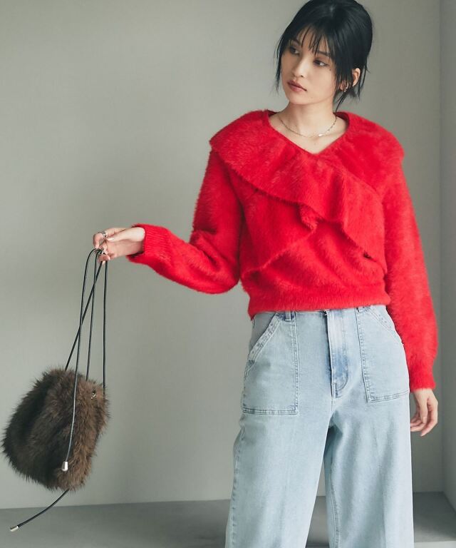 クロスフリルニット