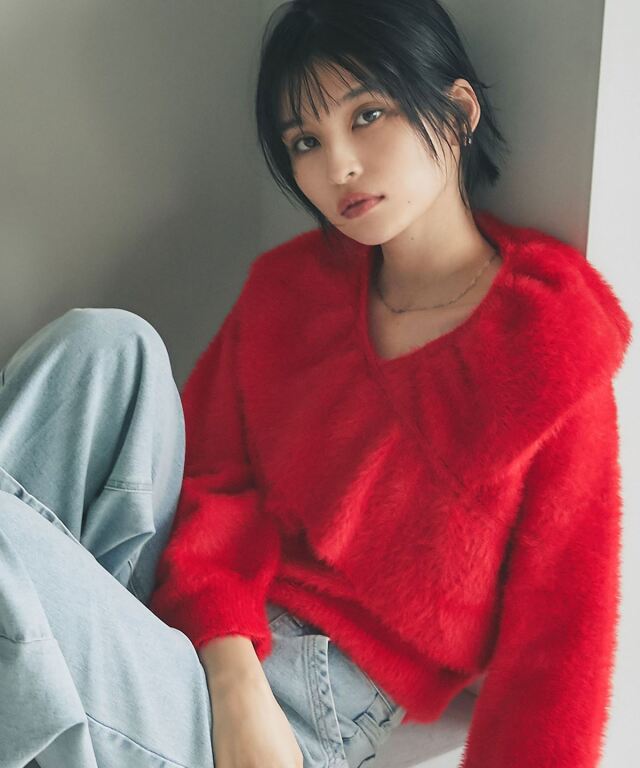 クロスフリルニット