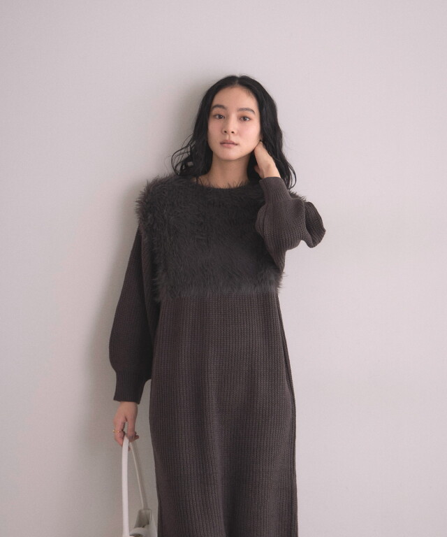 WEB限定】フェザーヤーンニットワンピース
