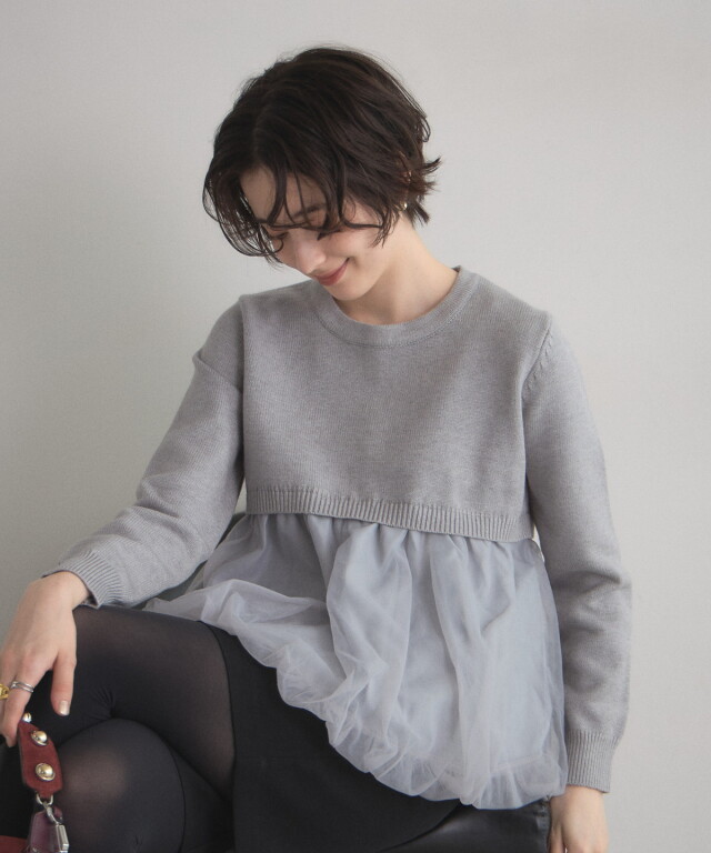 【オフィシャルサイト限定】チュールバルーンレイヤード風ニット