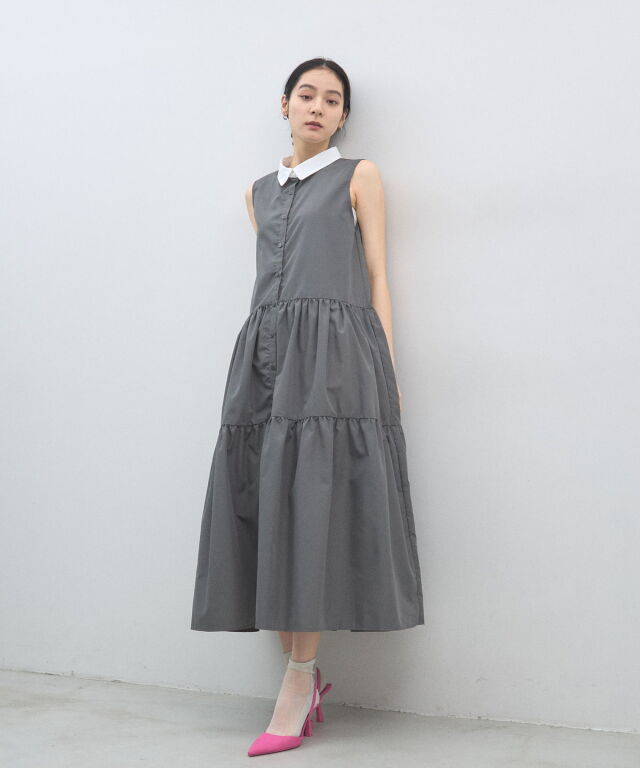 週末限定お値下げ❤️PRADA グラデーション❤️ティアードワンピース42 襟配色ティアードワンピース