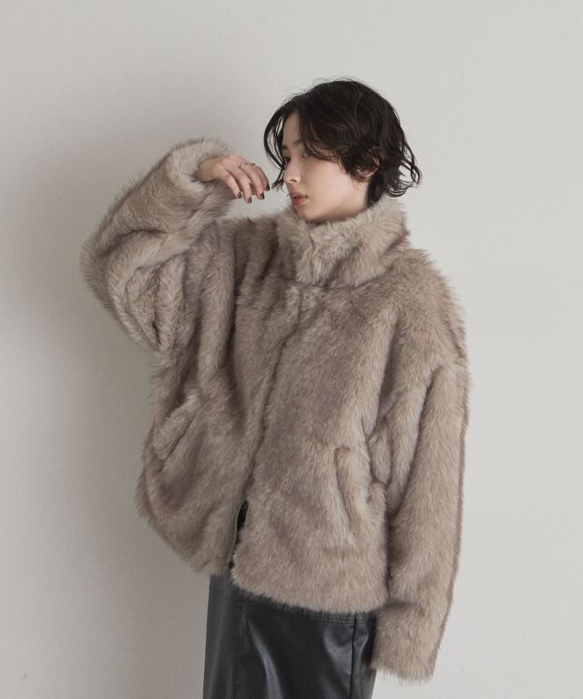 EMBA グレー ファー ジャケット WEB限定】フェイクファージャケット