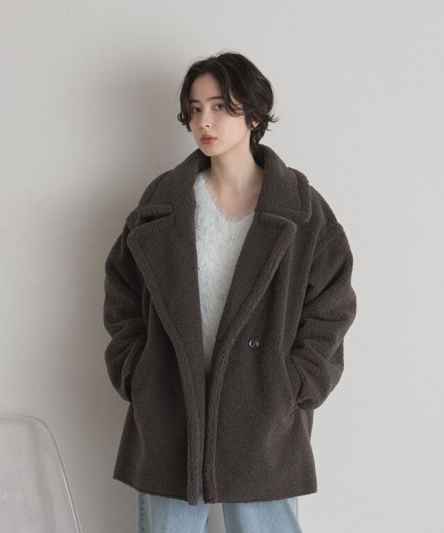 PLST フェイクムートンフーデッドミドル丈コート PLST フェイクムートンフーデッドミドル丈コート 【公式通販】