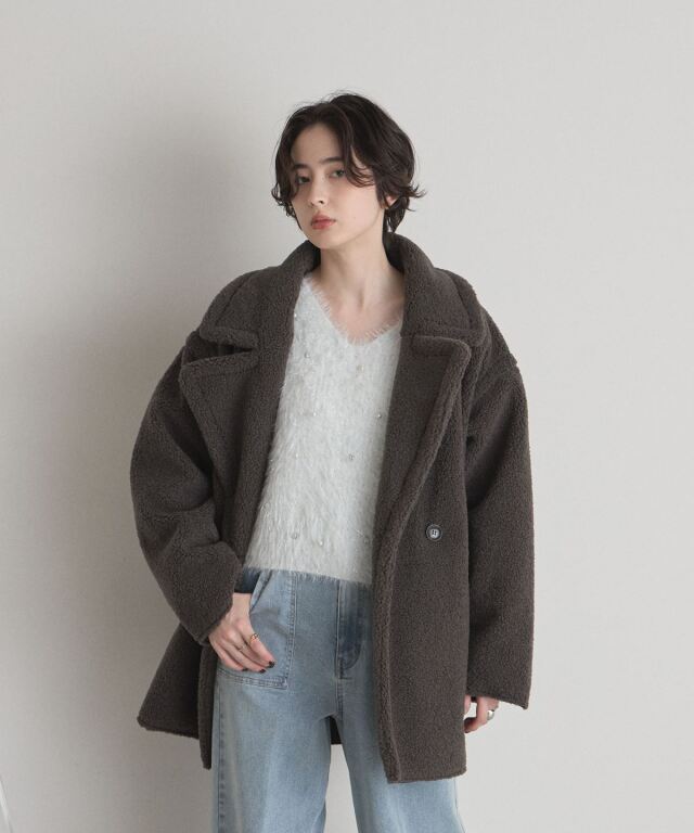 ミーア商品 オフィシャルサイト限定】フェイクムートンミドルダブルコート