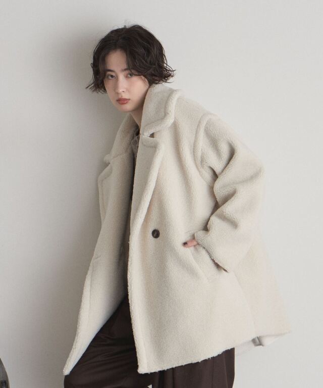 【WEB限定】フェイクムートンミドルダブルコート