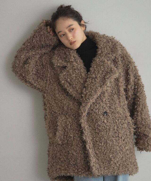 最終お値下げ◎シェアード ヌートリア ダブルブレスト ファーコート WEB限定】プードルファーミドルダブルコート