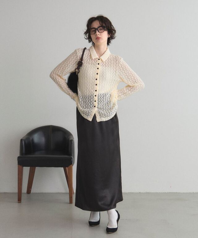 WEB限定】サテンセミフレアスカート