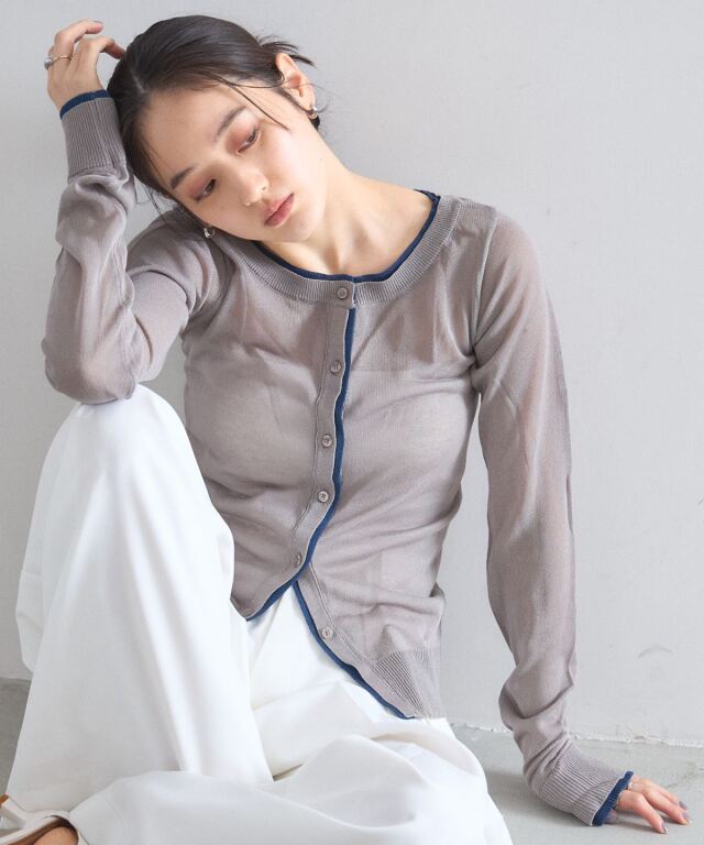 【オフィシャルサイト限定】リネンライクシアー配色カーデ