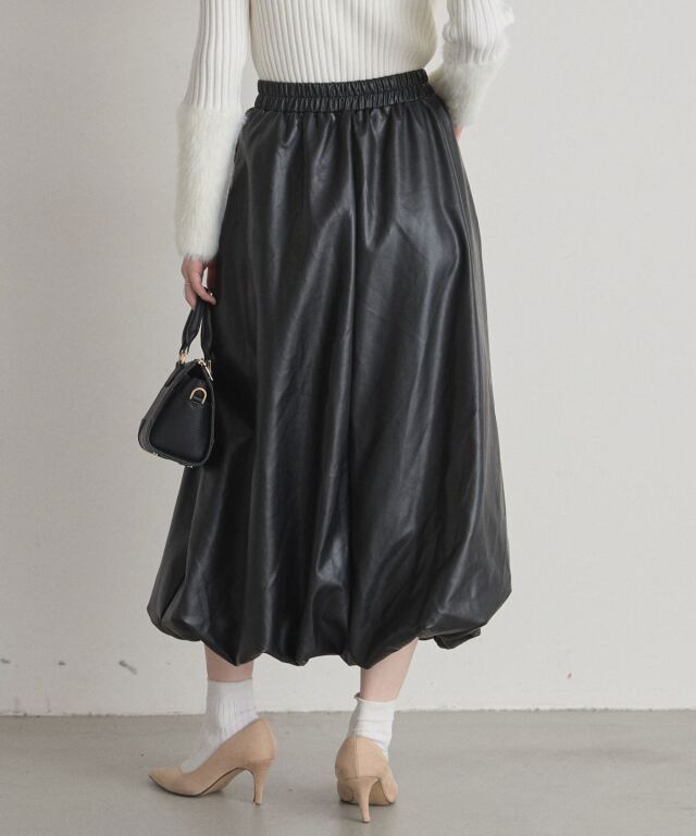 WXYZ WORKSHOP ウール変形バルーンスカート オフィシャルサイト限定】フェイクレザーバルーンスカート