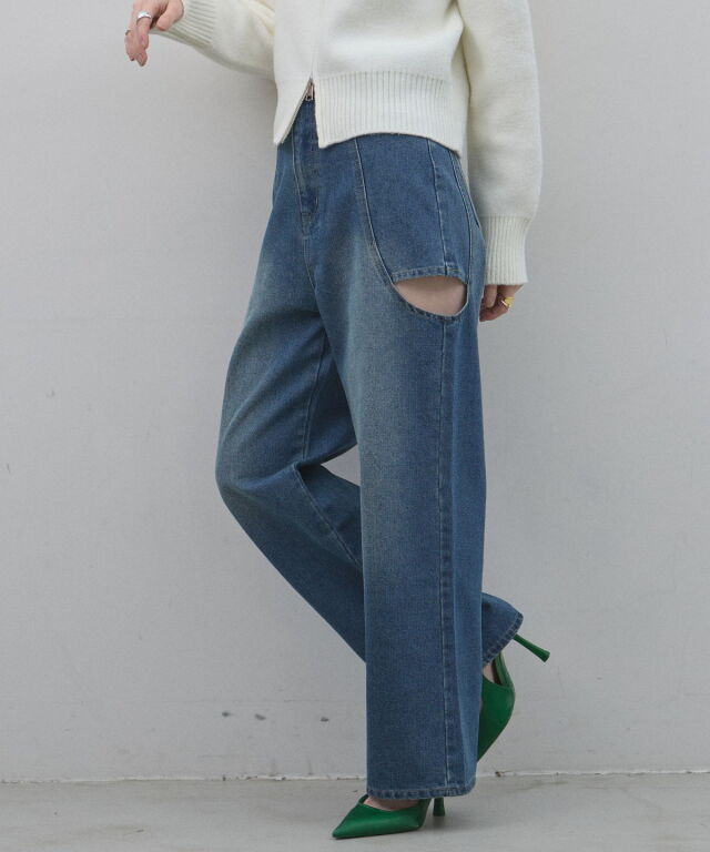 オフィシャルサイト限定】サイドカットデニムストレートパンツ