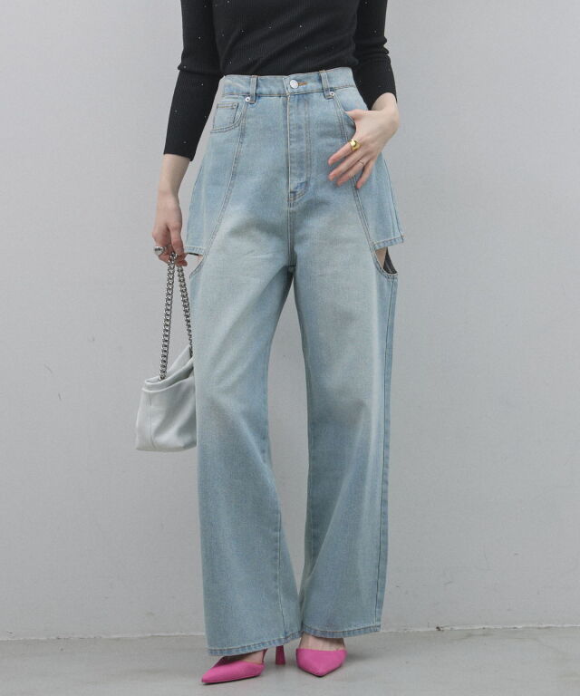 オフィシャルサイト限定】サイドカットデニムストレートパンツ