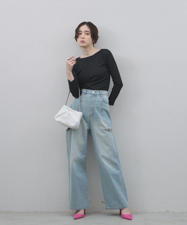 オフィシャルサイト限定】サイドカットデニムストレートパンツ