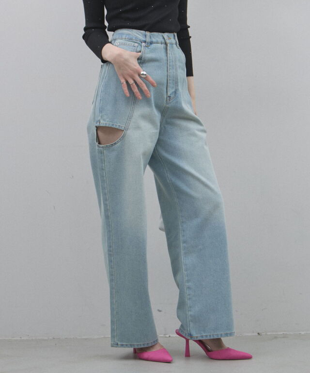 オフィシャルサイト限定】サイドカットデニムストレートパンツ