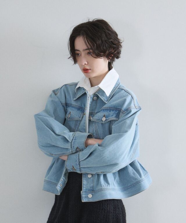 コ*︎様 新品 タグ付 ボーダーズアットバルコニー デニム ペプラム ジャケット SHOULDER FRILL DENIM JACKET | BORDERS at