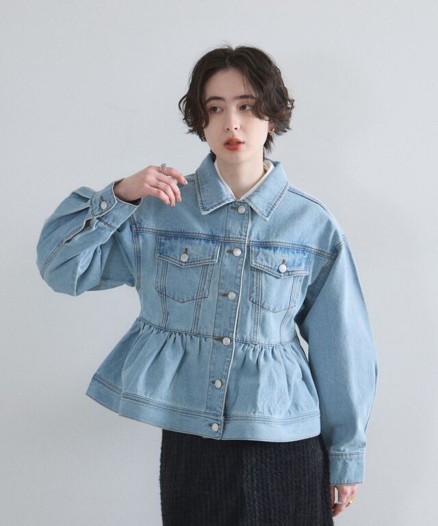 コ*︎様 新品 タグ付 ボーダーズアットバルコニー デニム ペプラム ジャケット SHOULDER FRILL DENIM JACKET | BORDERS at