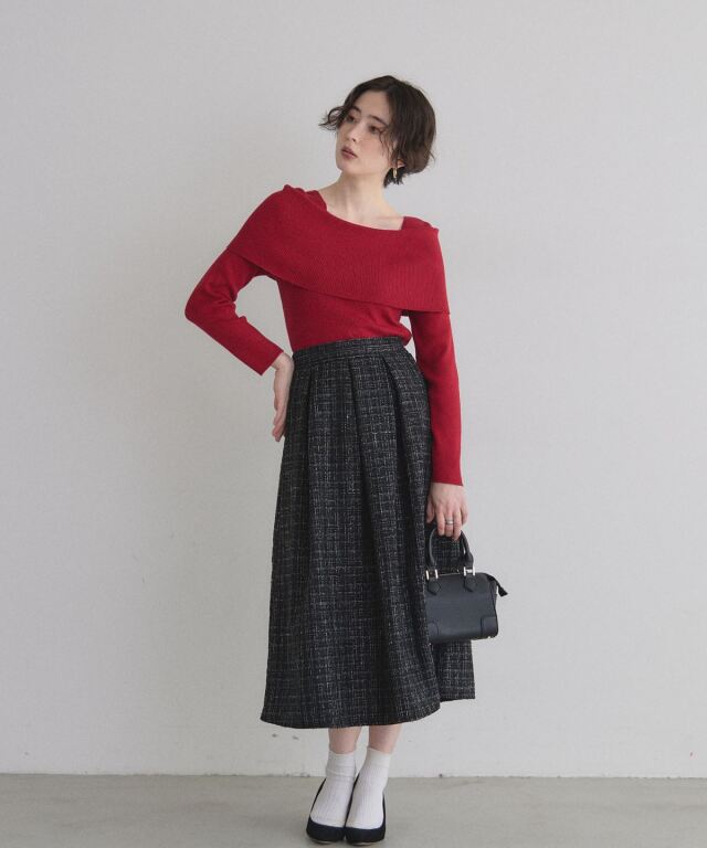 WEB限定】ツイードタックフレアスカート