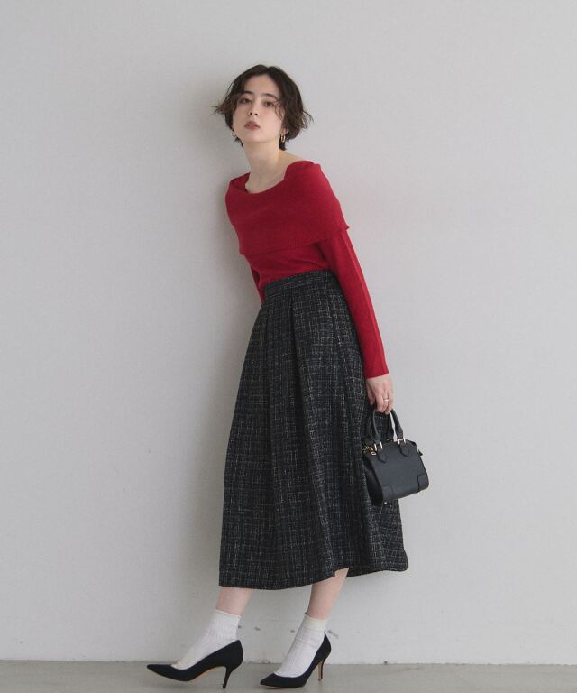 WEB限定】ツイードタックフレアスカート