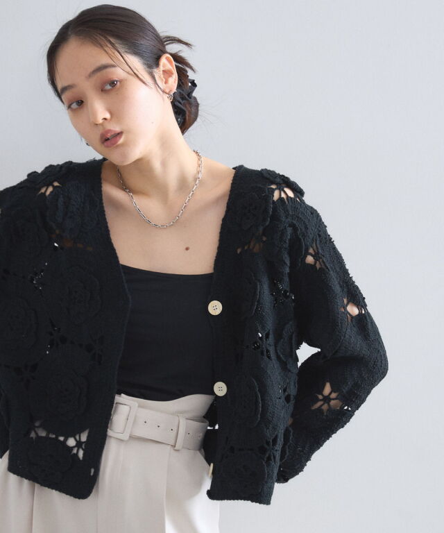 オフィシャルサイト限定】フラワーモチーフ透かし編みカーディガン