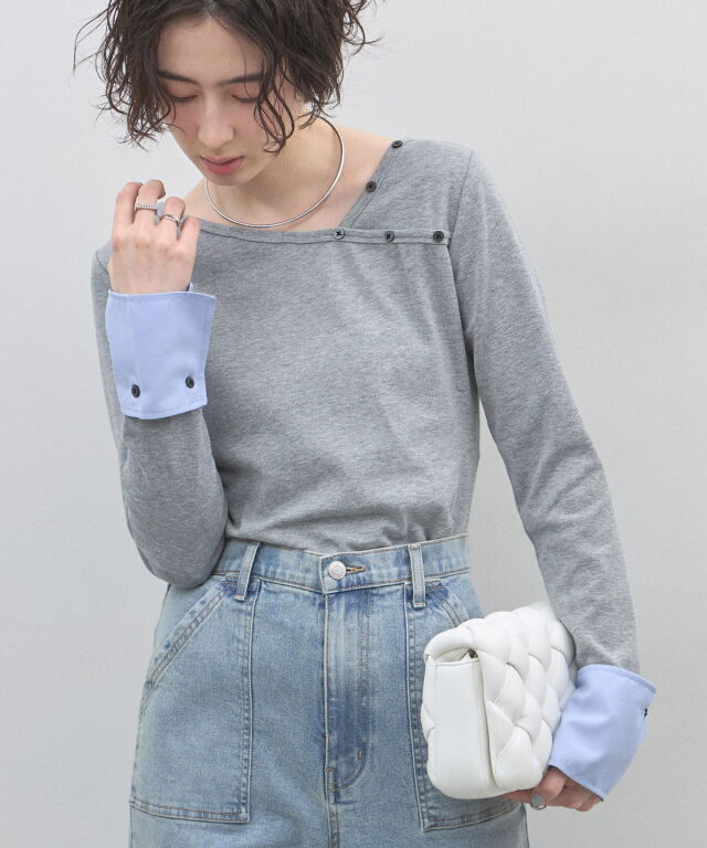 【オフィシャルサイト限定】アシメネック取り外し可能シャツカフスカットソー