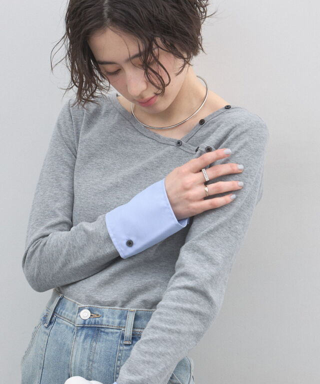 オフィシャルサイト限定】アシメネック取り外し可能シャツカフスカットソー