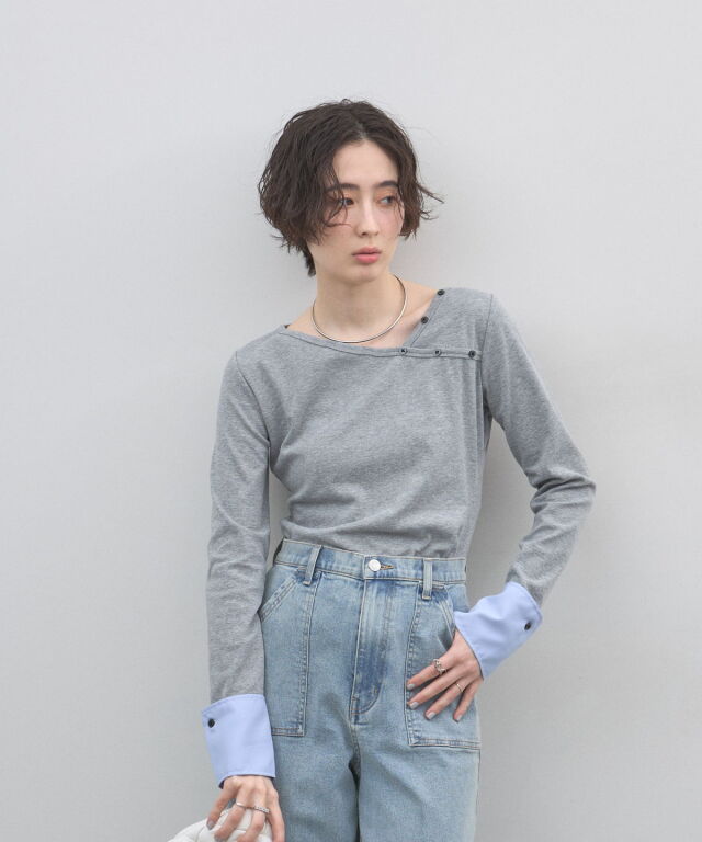 オフィシャルサイト限定】アシメネック取り外し可能シャツカフスカットソー