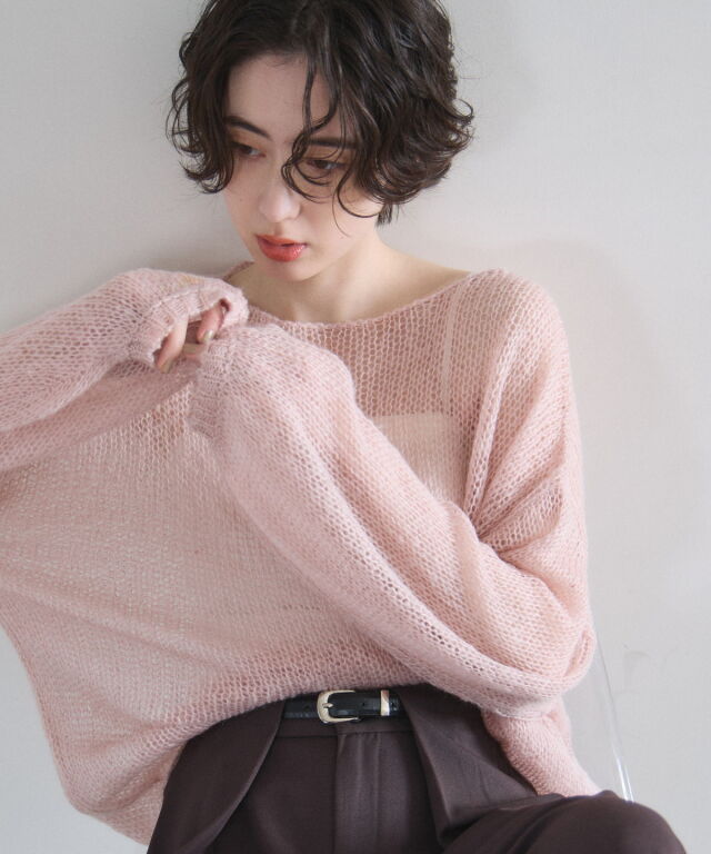 【ピンク】モヘアライクシアー2WAY ニットプルオーバー モヘアライクベーシックニットプルオーバー[品番：ERMW0004022