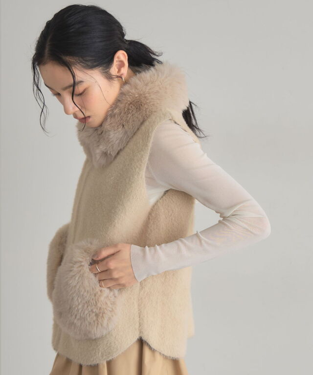 オフィシャルサイト限定】ファー×ニットZIPベスト