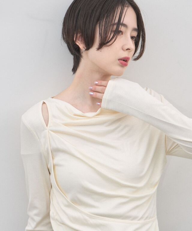 新品 Y’s ワイズ カットソー アシンメトリー ギャザー ドレープ シワ加工 オフィシャルサイト限定】ドレープデザインカットソー